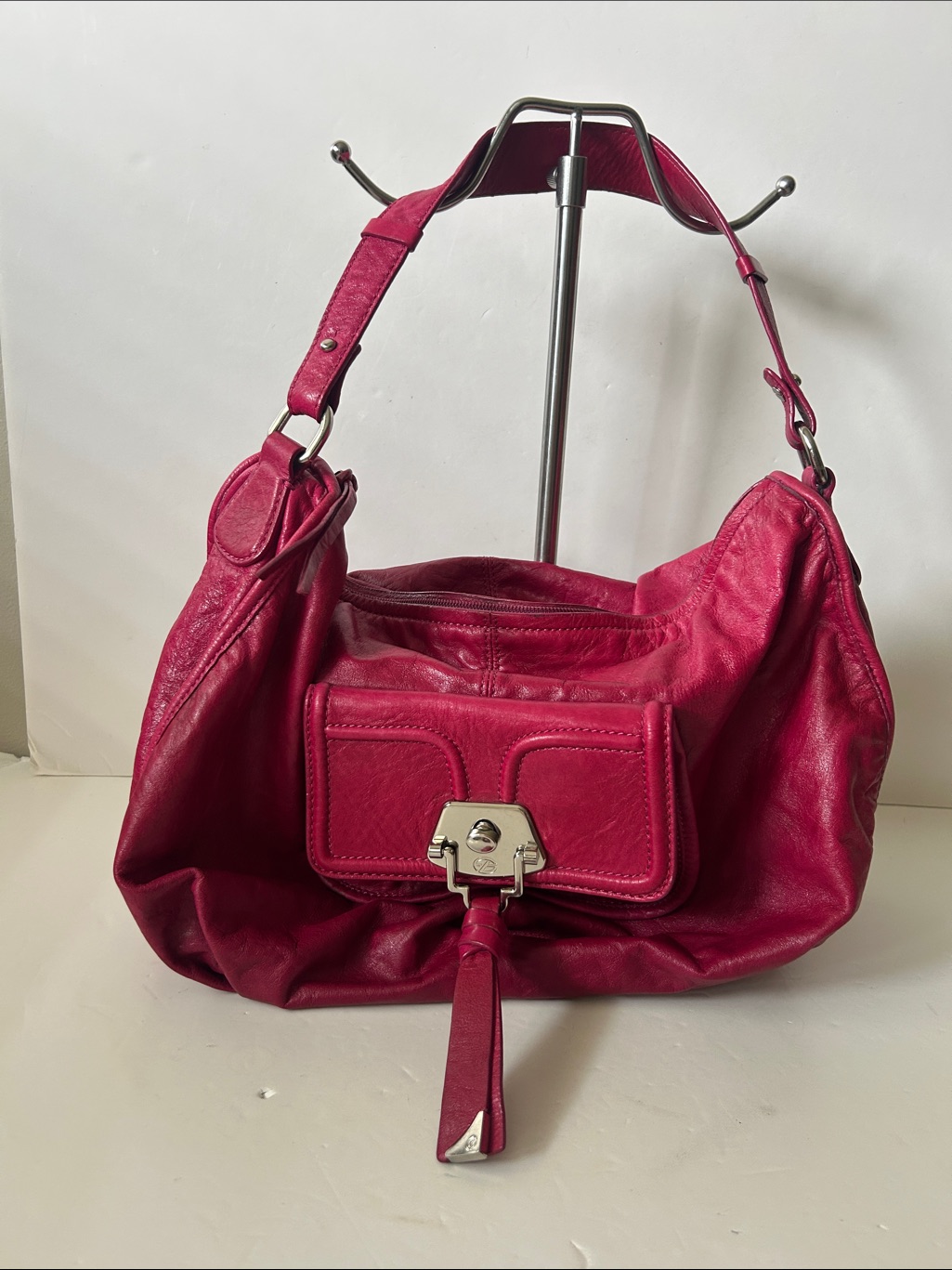 Vintage Francesco Biasia Distressed Pink Leather Shoulder Bag Boho